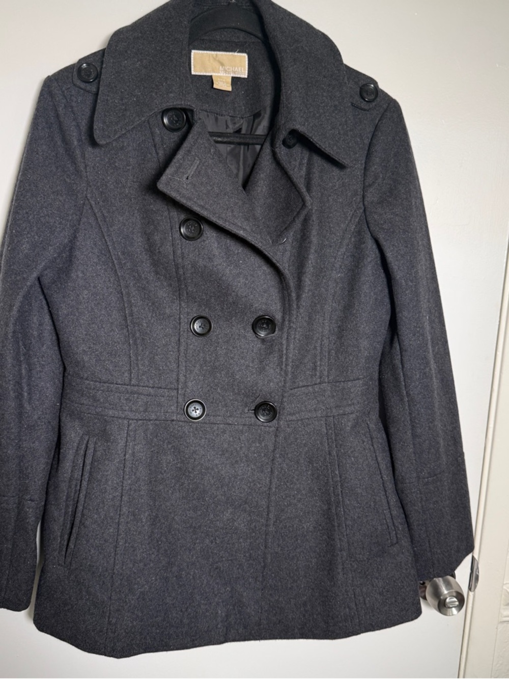 Michael Kors Women's Double-Breasted Wool Blend Peacoat - Charcoal Small